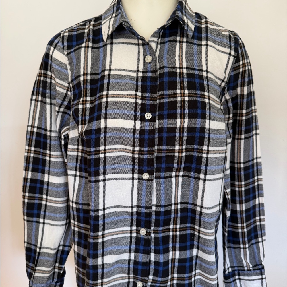 Old Navy Blue, Black & White Plaid Button-Down Shirt